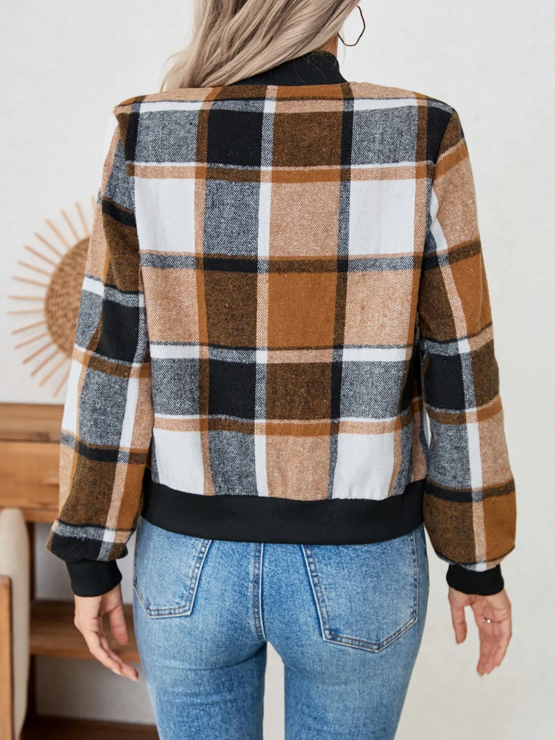 Plaid Zip Up Long Sleeve Jacket sold by Charming Charlie product image thumbnail 3