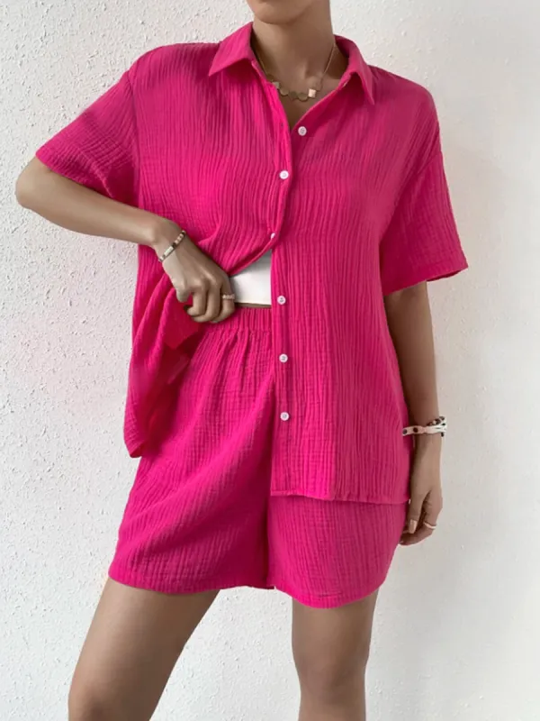 Button Up Half Sleeve Top and Shorts Set sold by Charming Charlie
