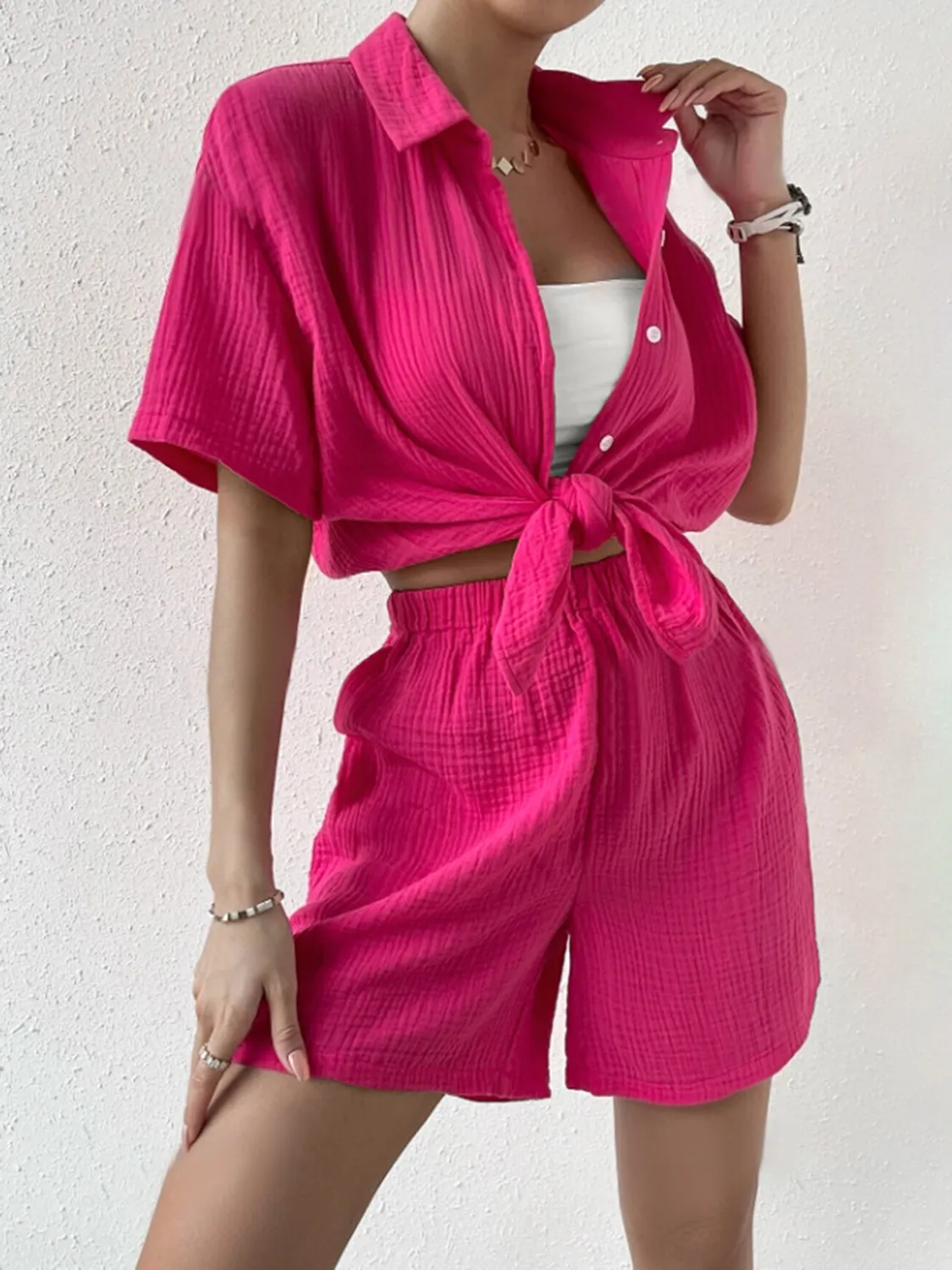 Button Up Half Sleeve Top and Shorts Set sold by Charming Charlie product image thumbnail 5