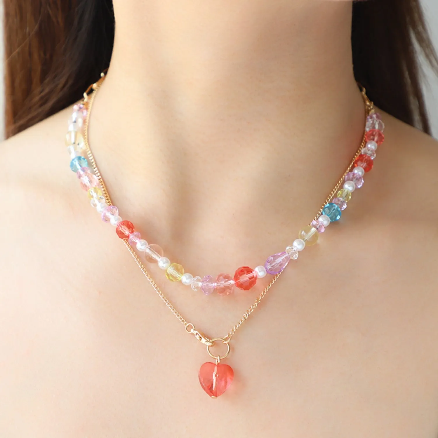 Beaded Double-Layered Heart Pendant Necklace sold by Charming Charlie product image thumbnail 2