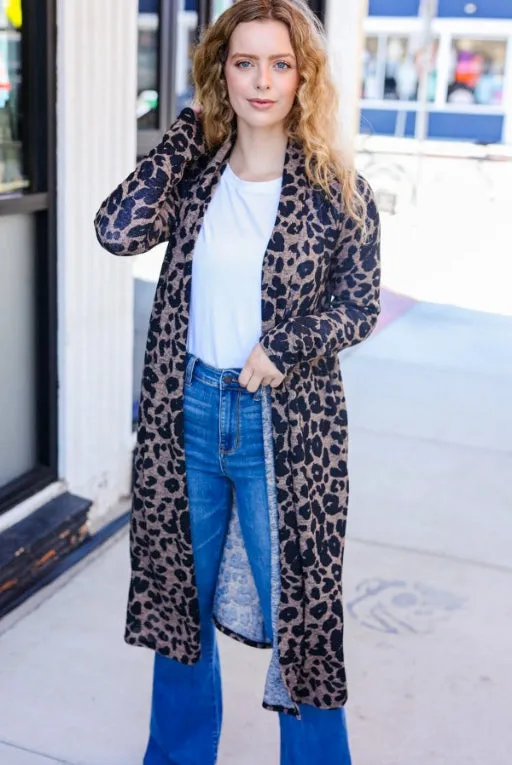 Boldly You Dark Taupe Animal Print Open Duster Cardigan sold by Charming Charlie product image thumbnail 2