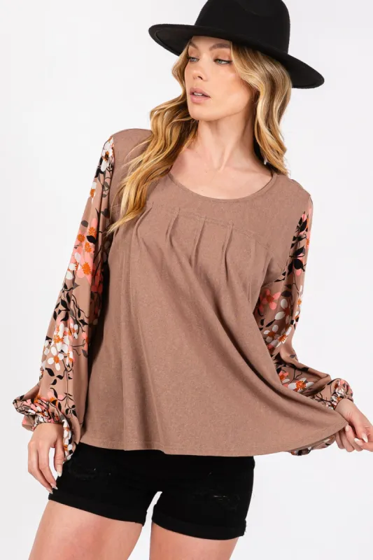 SAGE + FIG Floral Long Sleeve Front Pleated Detail Blouse sold by Charming Charlie