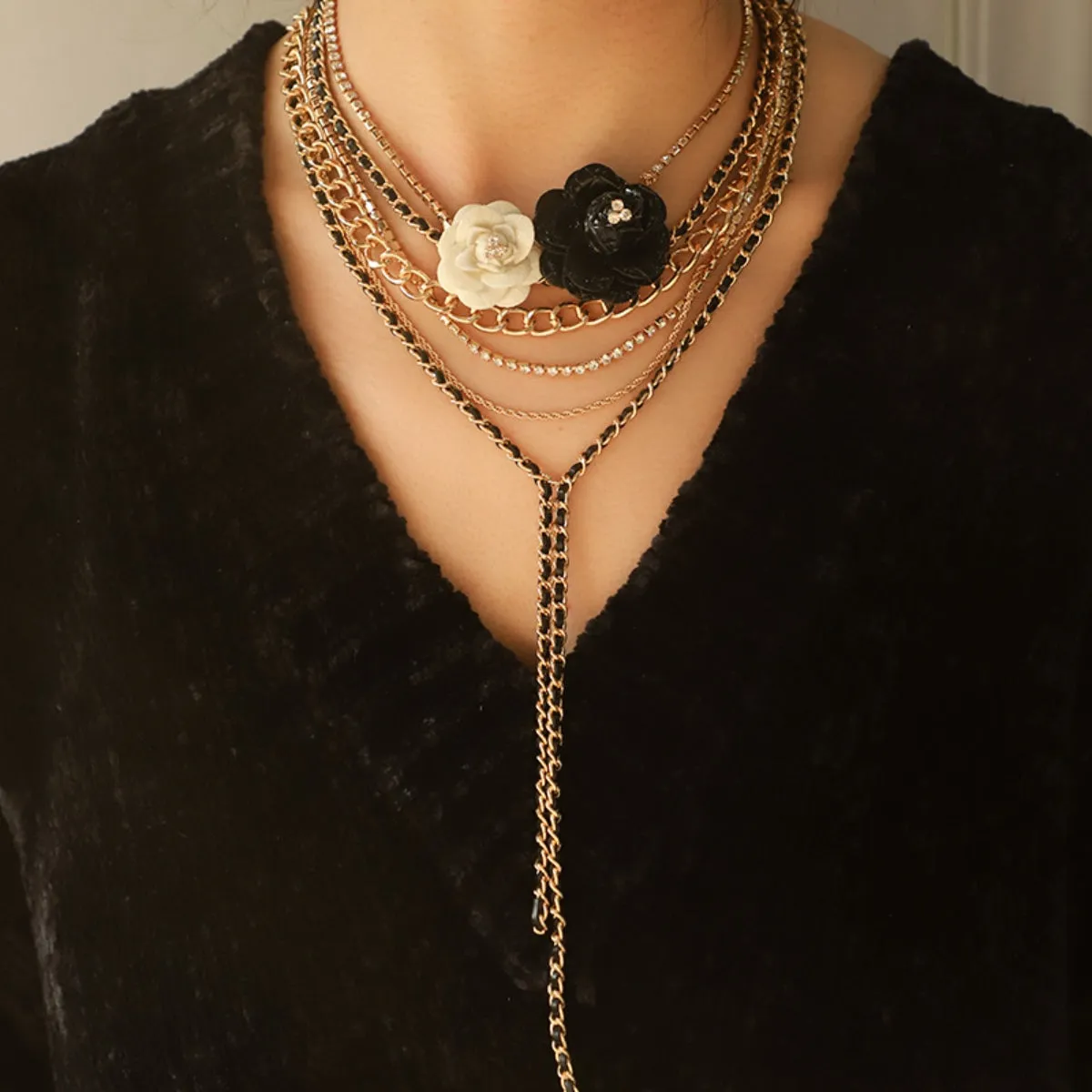 Alloy Rhinestone Multi-Layered Flower Necklace sold by Charming Charlie