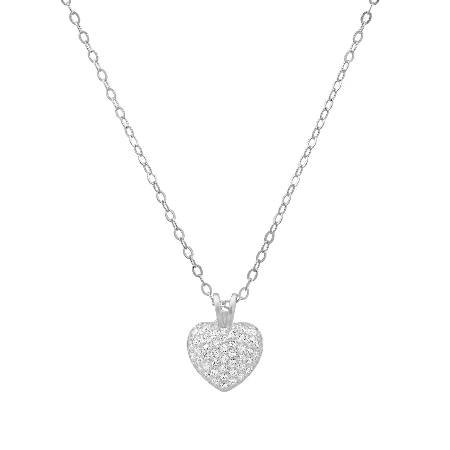 Sterling Silver Tiny Puffed CZ Heart Pendant Necklace sold by Charming Charlie