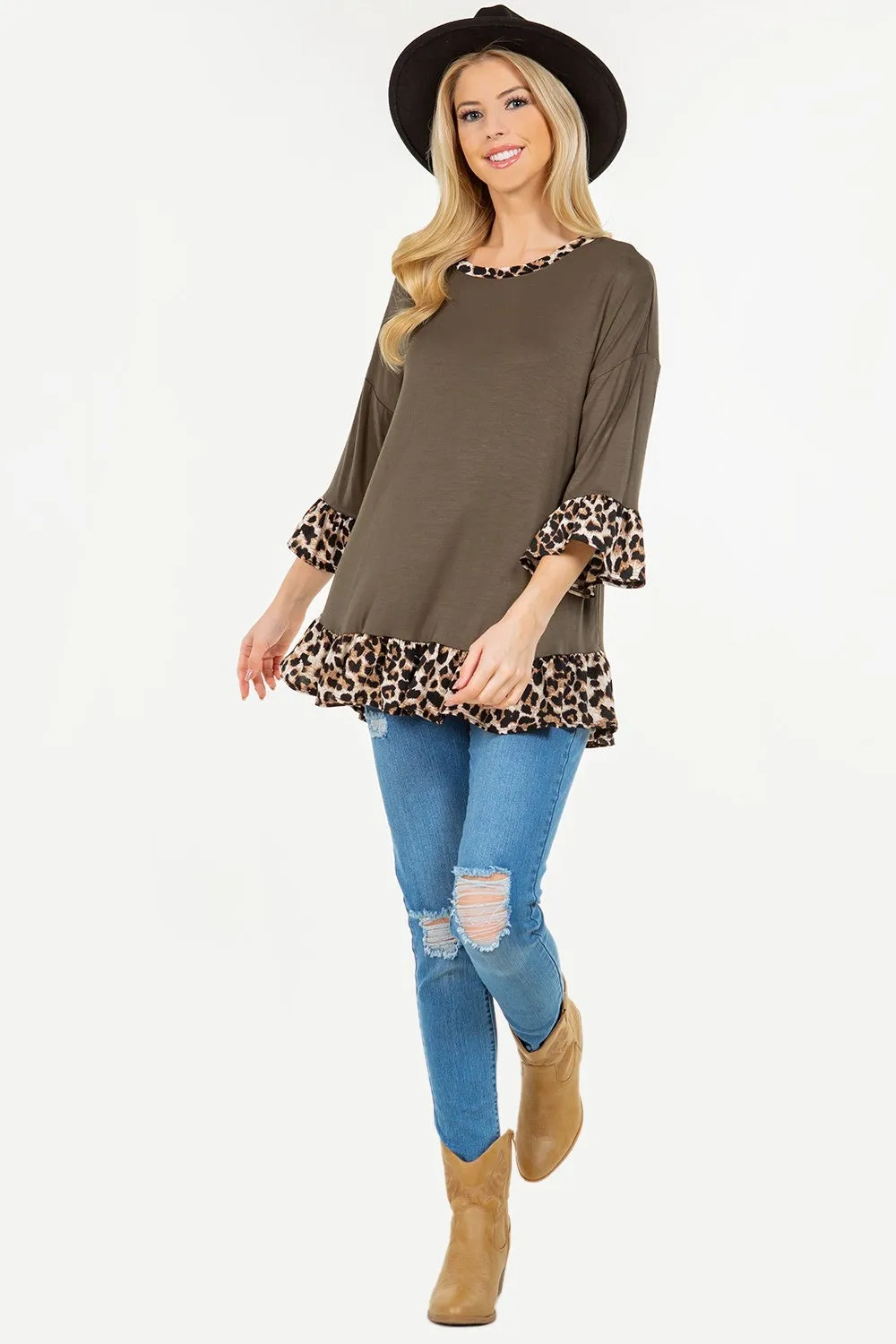 Celeste Full Size Flounce Sleeve Leopard Trim Top sold by Charming Charlie product image thumbnail 5