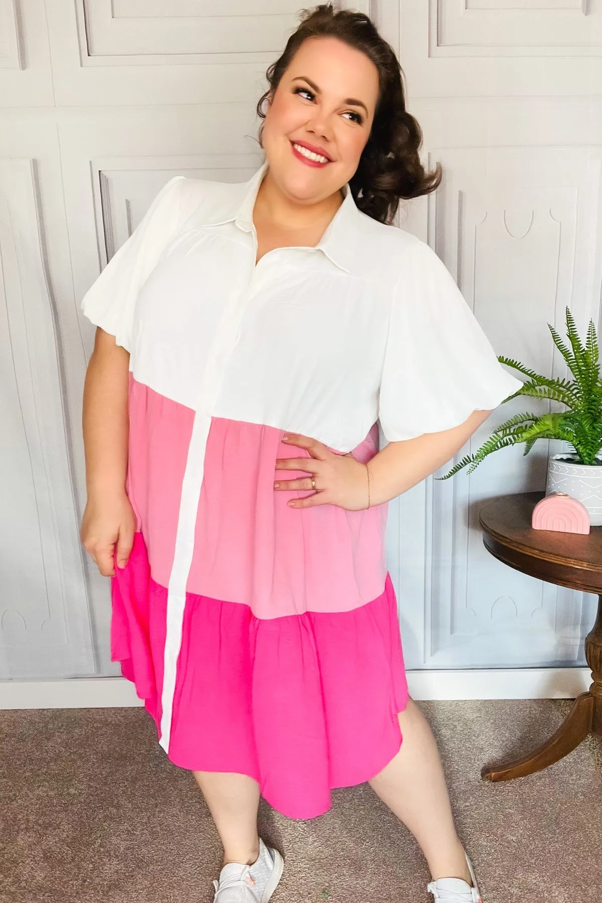 Tell Me More Pink Color Block Collared Button Down Dress sold by Charming Charlie product image thumbnail 2