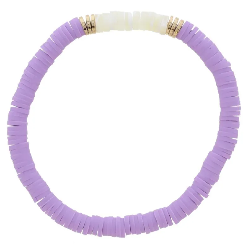 Lavender Rubber Sequin Beaded with Cylinder Shell Beads & Gold Sequin Portion Bracelet, 7.5" Around sold by Charming Charlie