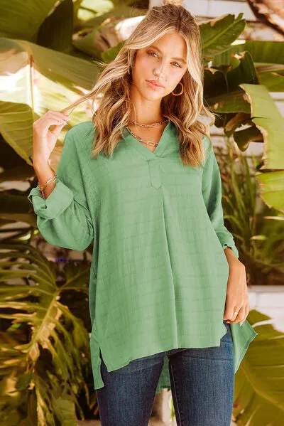 Notched Roll-Tab Sleeve Blouse sold by Charming Charlie product image thumbnail 2