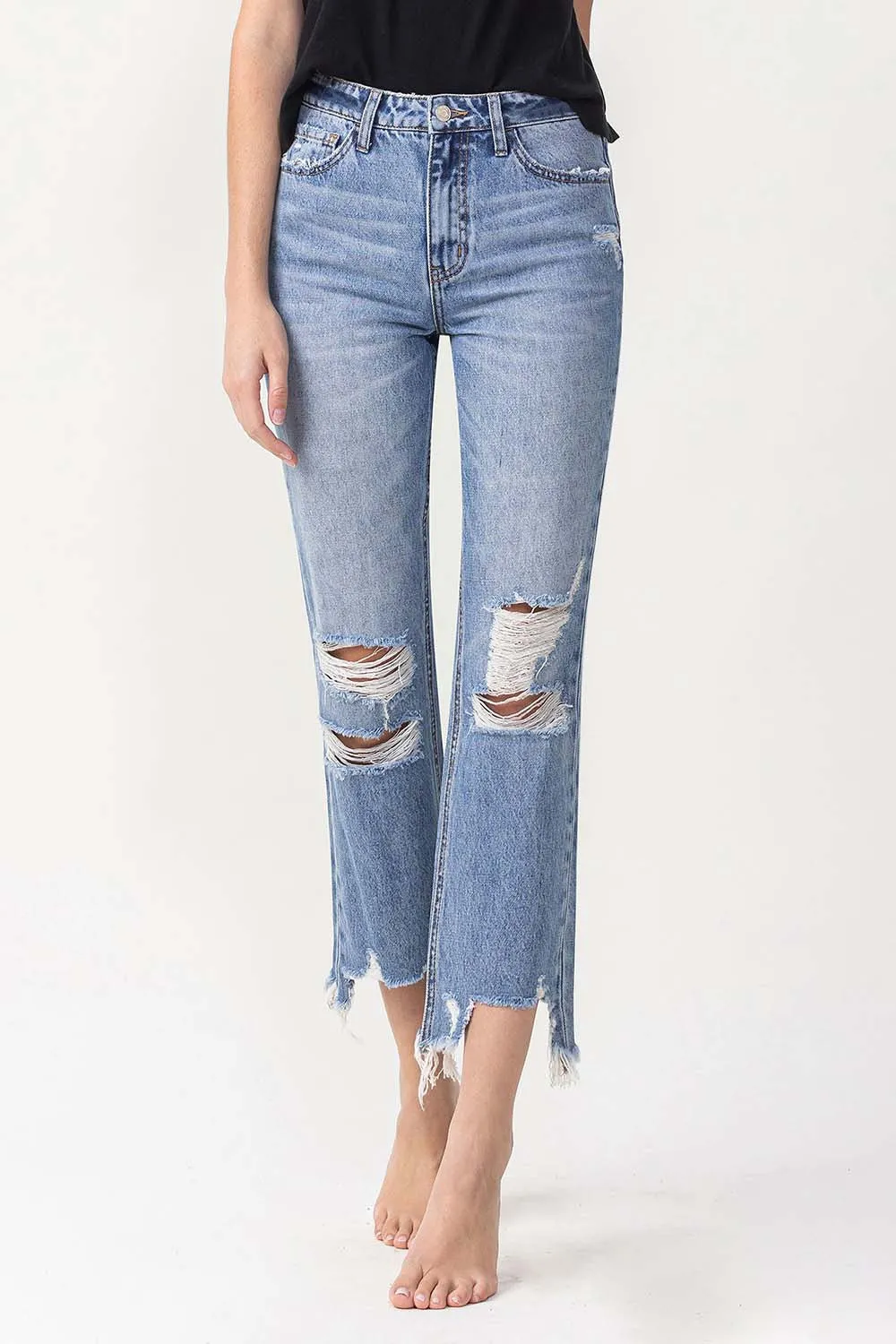 Lovervet High Rise Distressed Straight Jeans sold by Charming Charlie product image thumbnail 3