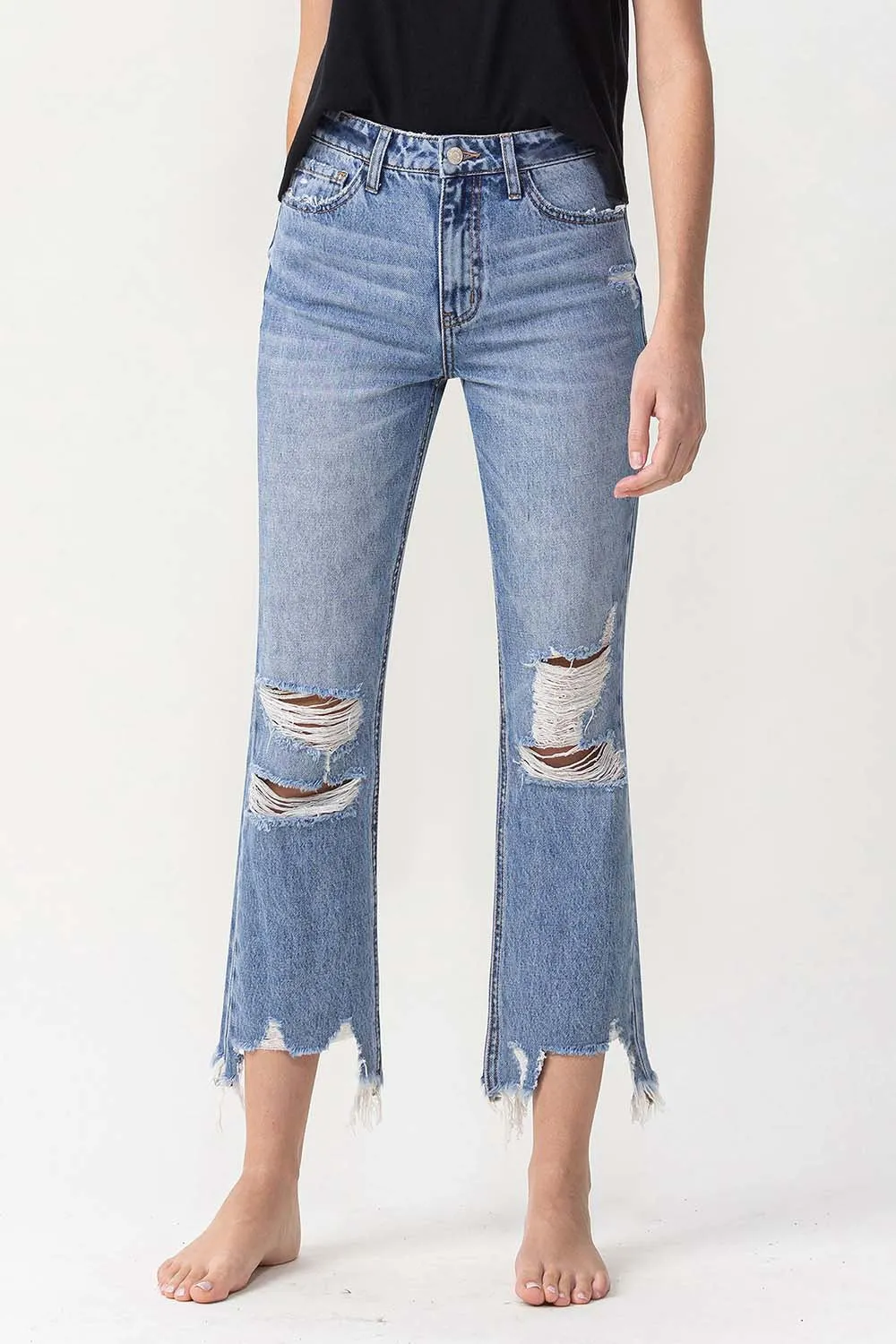 Lovervet High Rise Distressed Straight Jeans sold by Charming Charlie