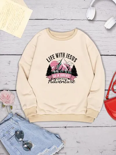 LIFE WITH JESUS IS A GREAT ADVENTURE Round Neck Sweatshirt sold by Charming Charlie product image thumbnail 3