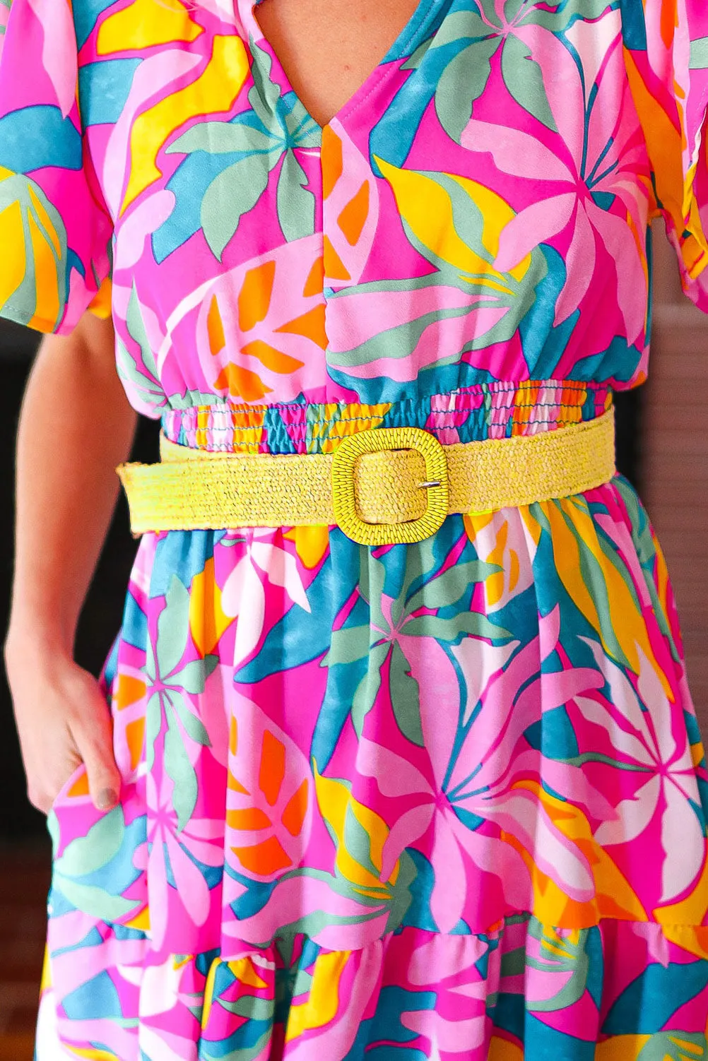 Yellow Woven Square Buckle Stretchy Belt sold by Charming Charlie