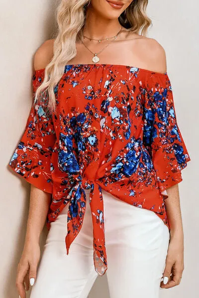 Tied Printed Off-Shoulder Half Sleeve Blouse sold by Charming Charlie