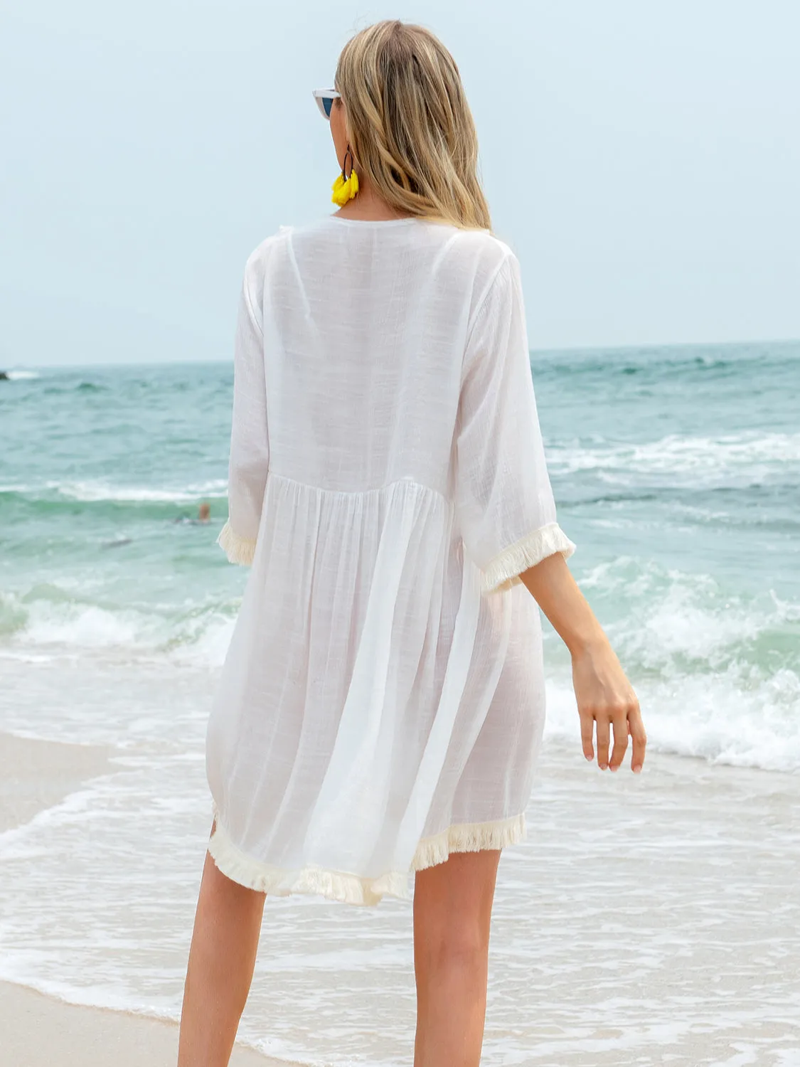 Tassel V-Neck Three-Quarter Sleeve Cover Up sold by Charming Charlie product image thumbnail 2
