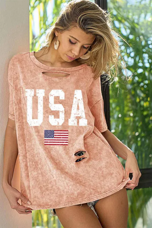 BiBi Washed American Flag Graphic Distressed T-Shirt sold by Charming Charlie