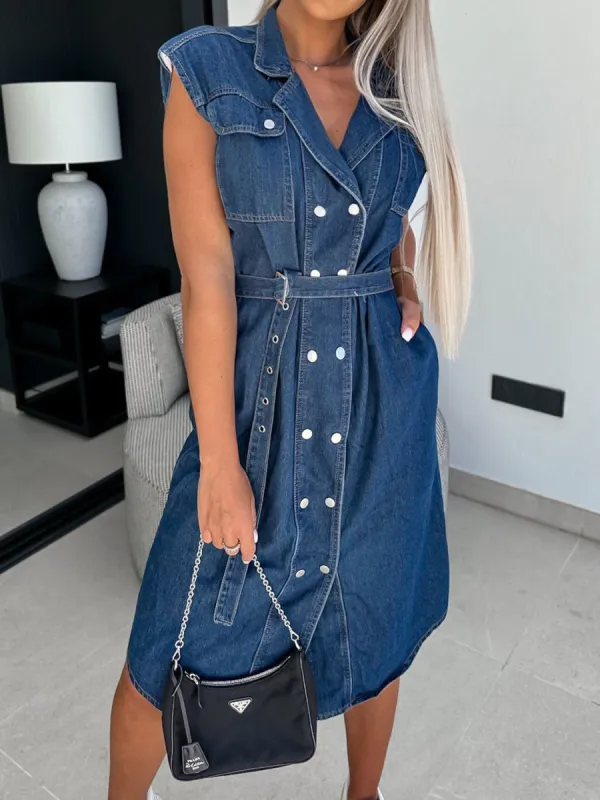 Collared Neck Cap Sleeve Denim Dress sold by Charming Charlie