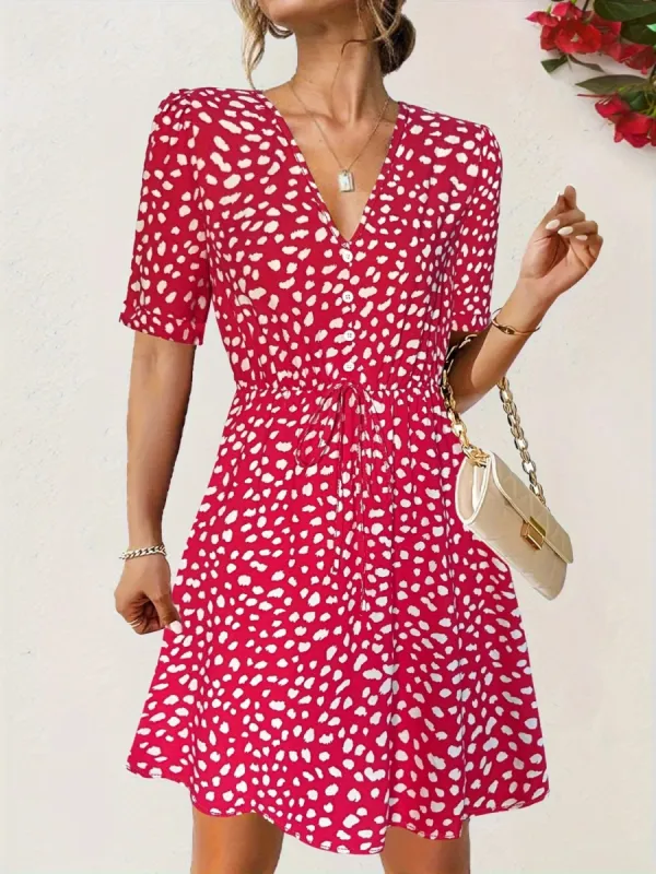 Printed V-Neck Short Sleeve Mini Dress sold by Charming Charlie