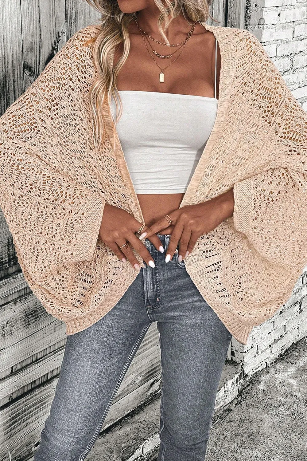 Openwork Open Front Long Sleeve Cardigan sold by Charming Charlie product image thumbnail 3