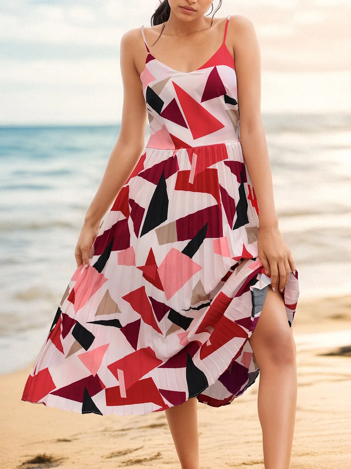 Pleated Geometric Spaghetti Strap Dress sold by Charming Charlie