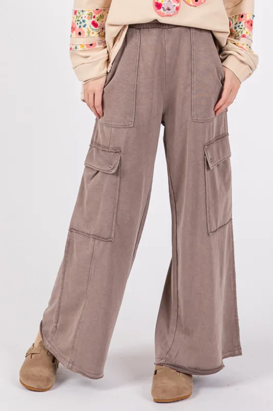 SAGE + FIG Knit Terry Mineral Wash Wide Leg Pants sold by Charming Charlie