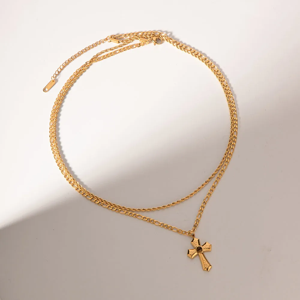 18K Gold-Plated Double Layered Cross Necklace sold by Charming Charlie product image thumbnail 3