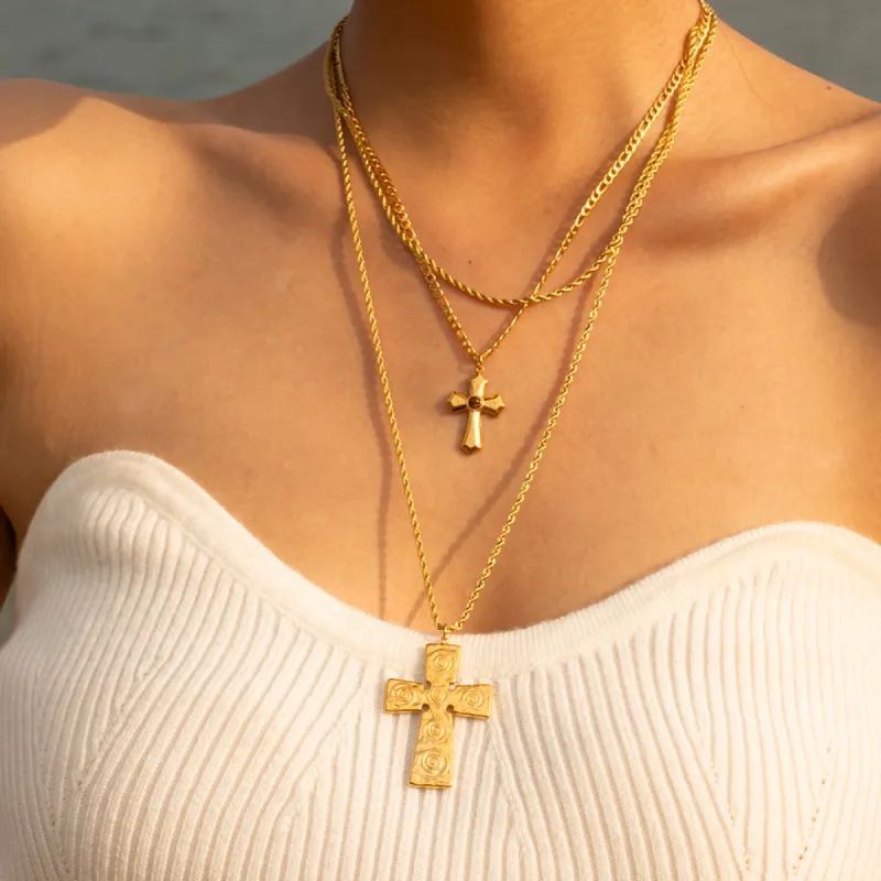 18K Gold-Plated Double Layered Cross Necklace sold by Charming Charlie