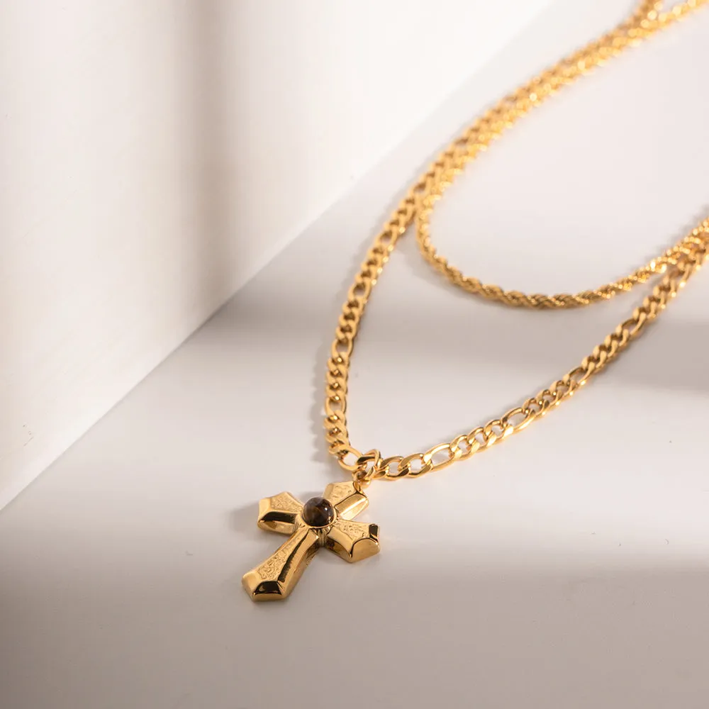 18K Gold-Plated Double Layered Cross Necklace sold by Charming Charlie product image thumbnail 2