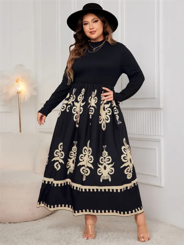 Plus Size Printed Mock Neck Long Sleeve Dress sold by Charming Charlie