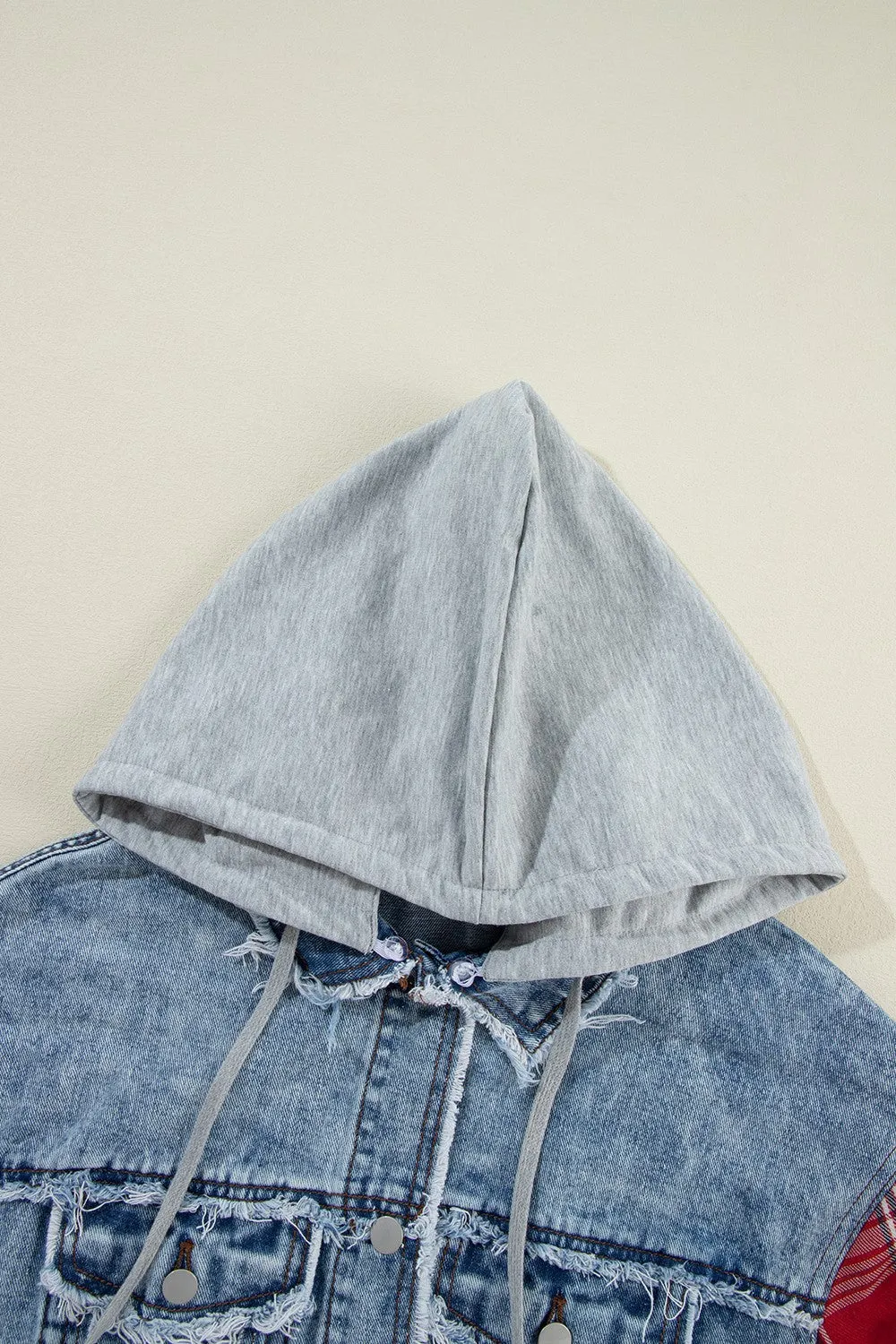 Raw Hem Drawstring Plaid Denim Jacket sold by Charming Charlie product image thumbnail 2