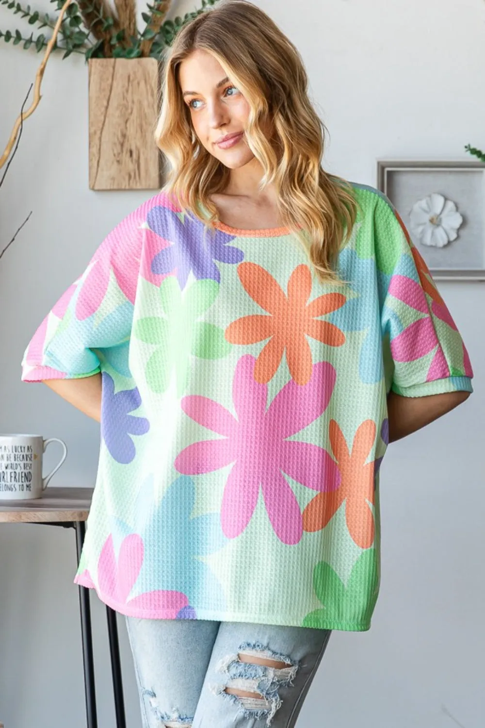 HOPELY Floral Round Neck Waffle T-Shirt sold by Charming Charlie product image thumbnail 4