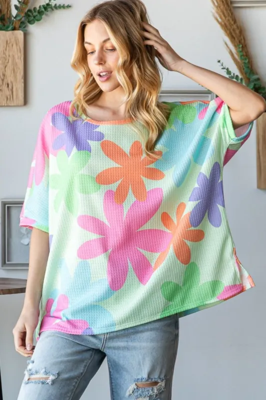 HOPELY Floral Round Neck Waffle T-Shirt sold by Charming Charlie
