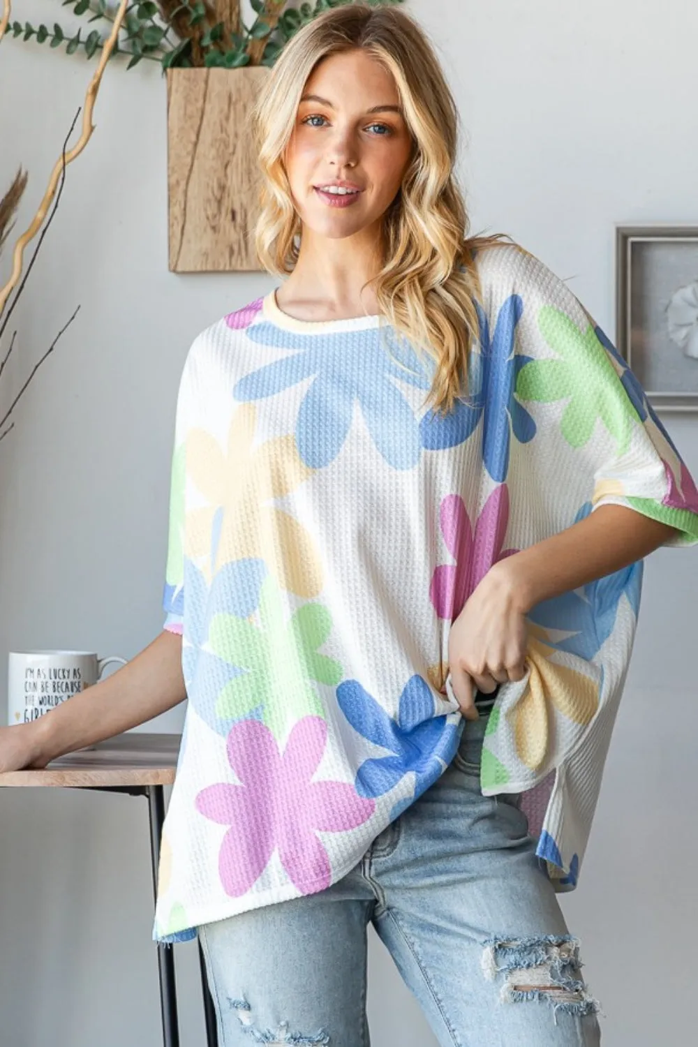 HOPELY Floral Round Neck Waffle T-Shirt sold by Charming Charlie product image thumbnail 5