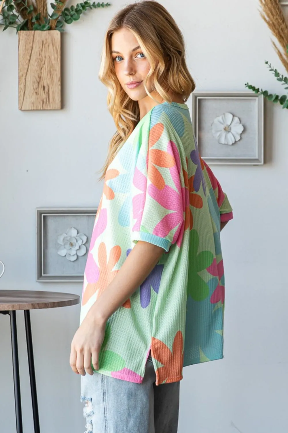 HOPELY Floral Round Neck Waffle T-Shirt sold by Charming Charlie product image thumbnail 2