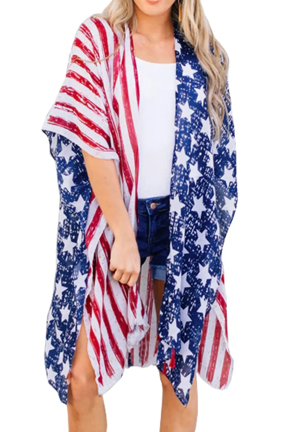 Full Size Star & Stripes Open Front Cover Up sold by Charming Charlie product image thumbnail 3