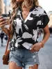 Printed Notched Short Sleeve Blouse sold by Charming Charlie