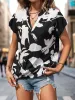 Printed Notched Short Sleeve Blouse sold by Charming Charlie
