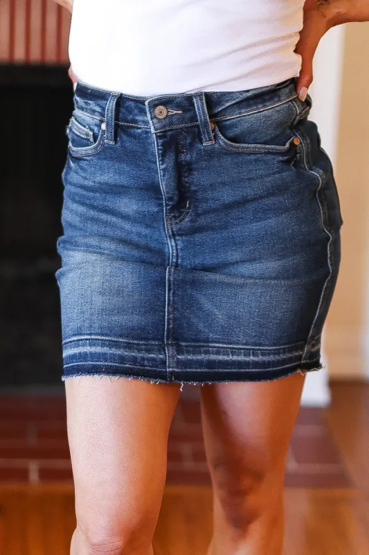 Judy Blue Dark Blue High Waist Release Hem Skirt sold by Charming Charlie