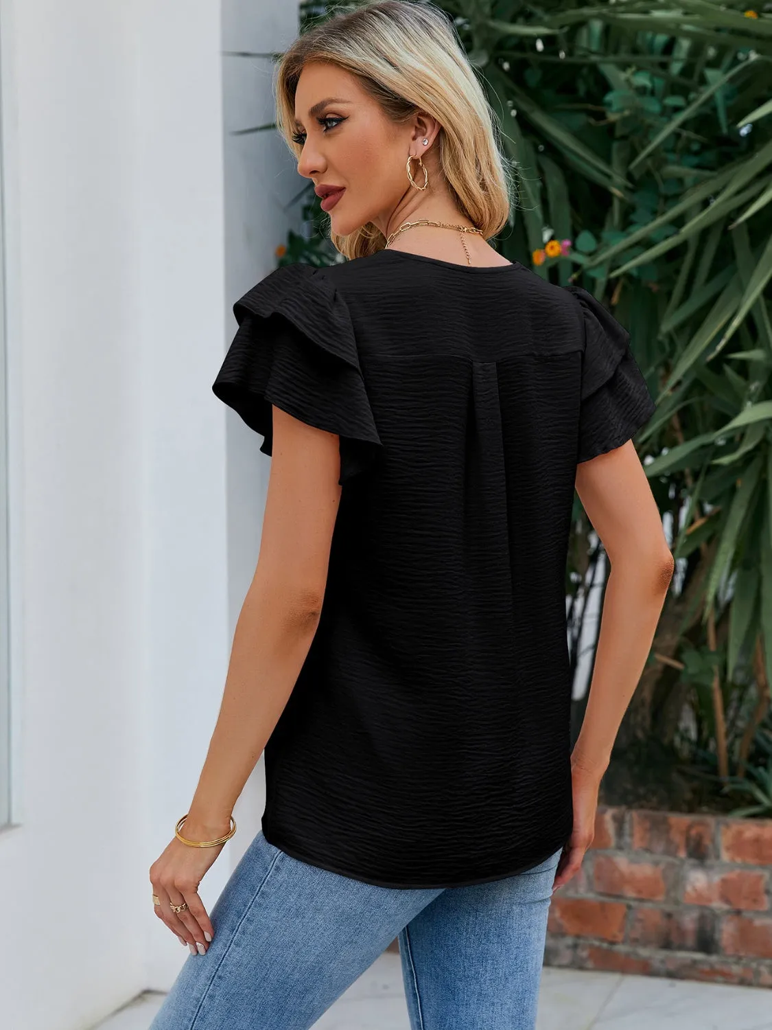 V-Neck Flounce Sleeve Blouse sold by Charming Charlie product image thumbnail 5