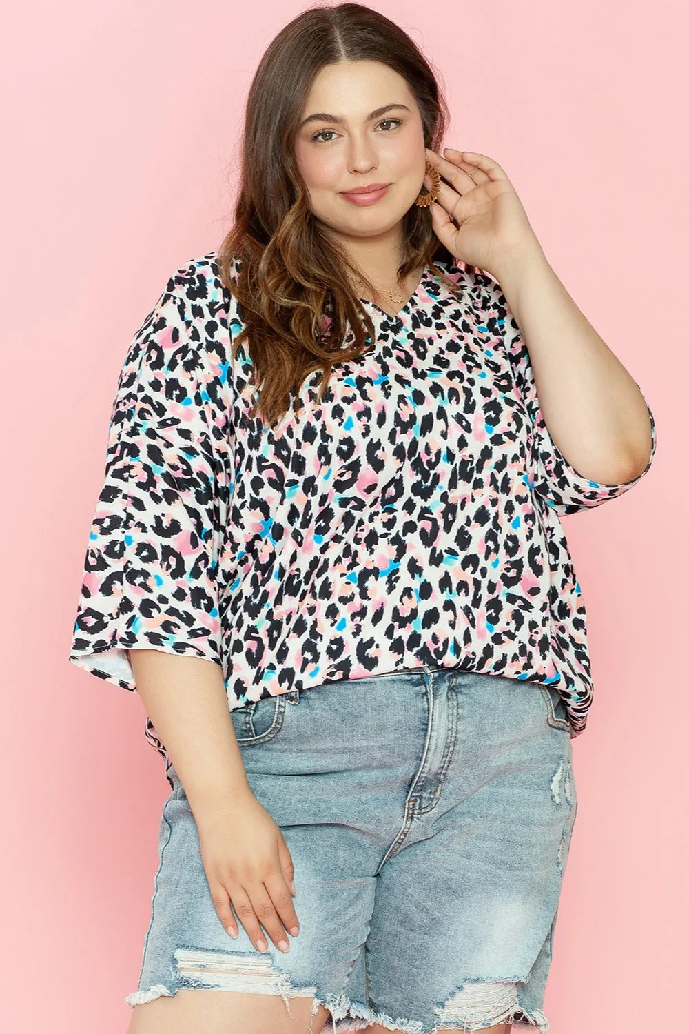 Plus Size Leopard V-Neck Three-Quarter Sleeve Blouse sold by Charming Charlie product image thumbnail 2