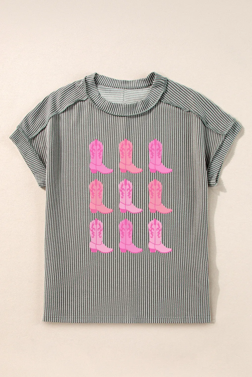 Boots Graphic Striped Round Neck Short Sleeve T-Shirt sold by Charming Charlie product image thumbnail 2