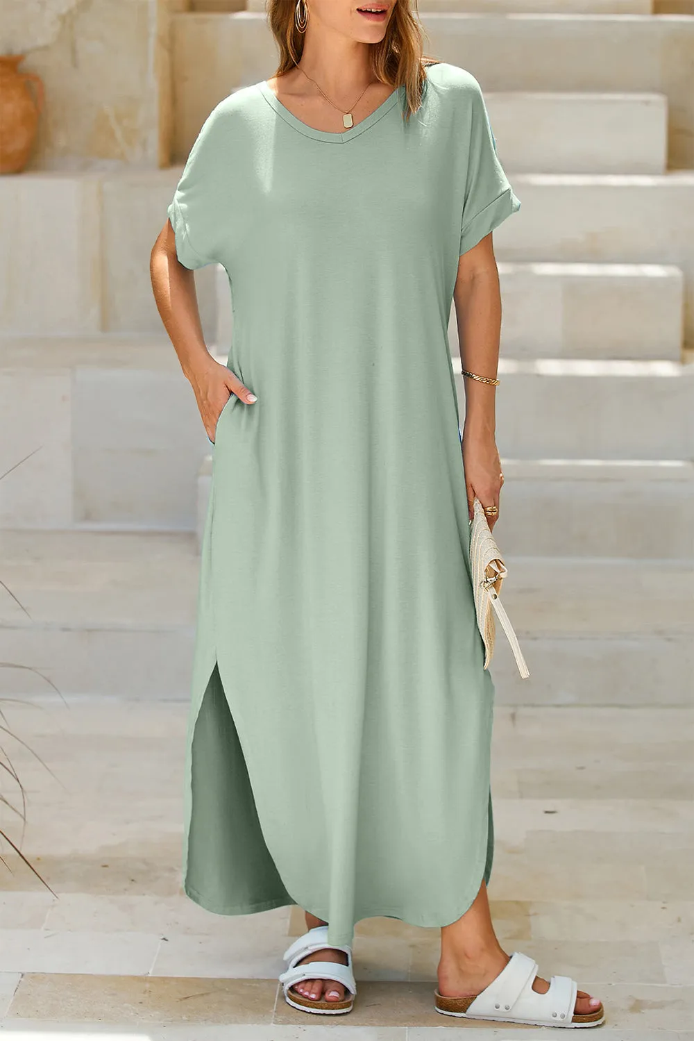 Slit Pocketed Short Sleeve Dress sold by Charming Charlie