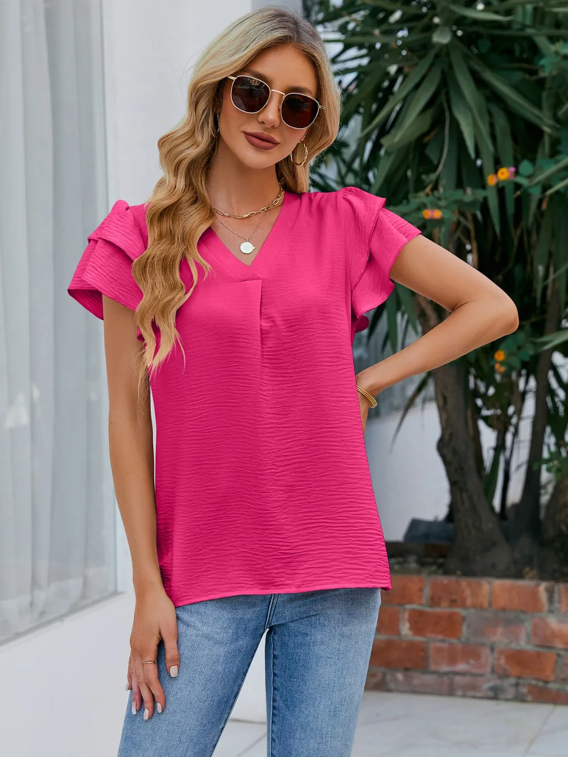 V-Neck Flounce Sleeve Blouse sold by Charming Charlie product image thumbnail 3