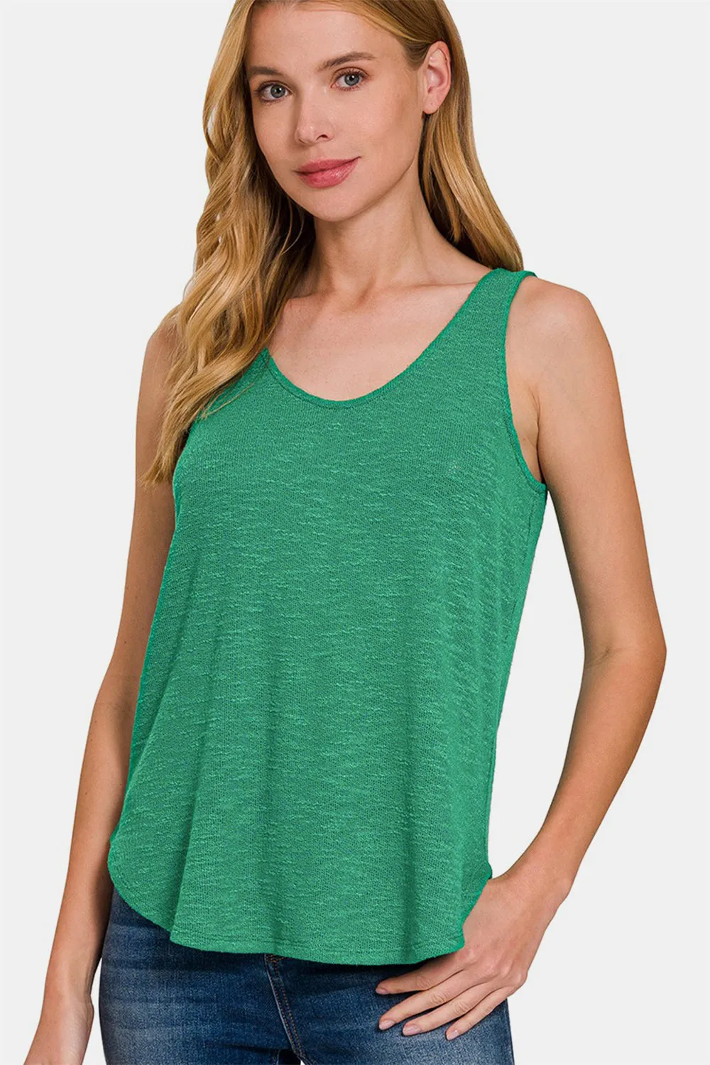 Zenana Curved Hem Round Neck Tank sold by Charming Charlie