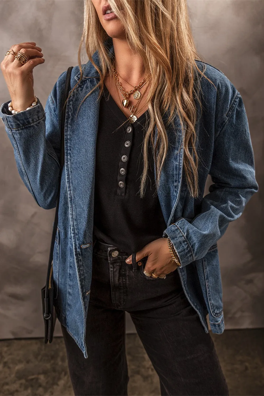 Pocketed Long Sleeve Denim Jacket sold by Charming Charlie product image thumbnail 2