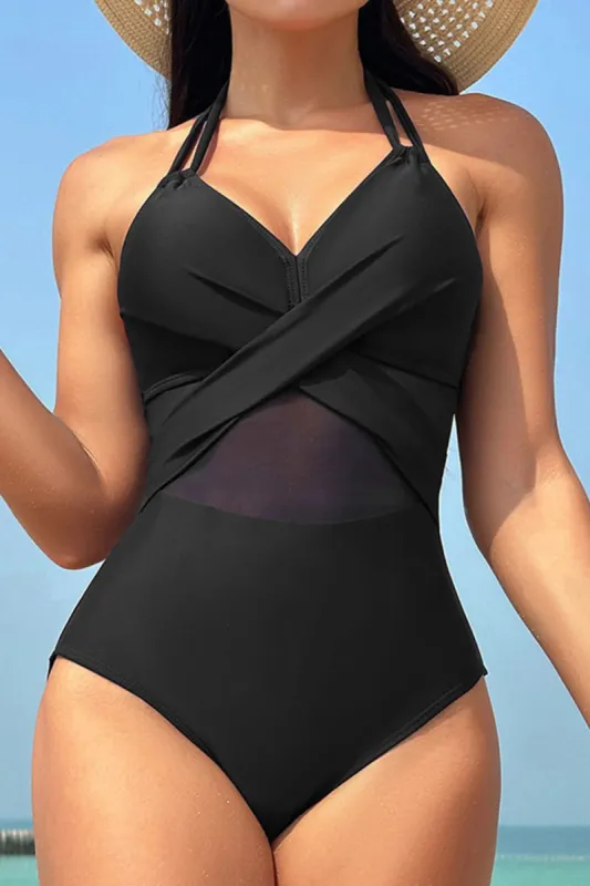 Crisscross Halter Neck One-Piece Swimwear sold by Charming Charlie