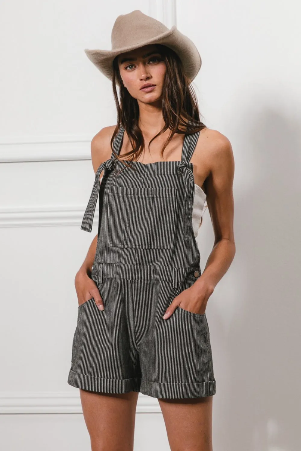BiBi Tie Strap Washed Stripe Denim Overalls sold by Charming Charlie product image thumbnail 4