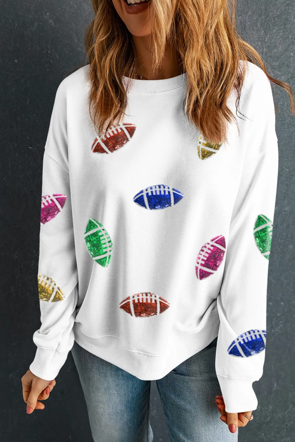 Football Round Neck Long Sleeve Sweatshirt sold by Charming Charlie product image thumbnail 2