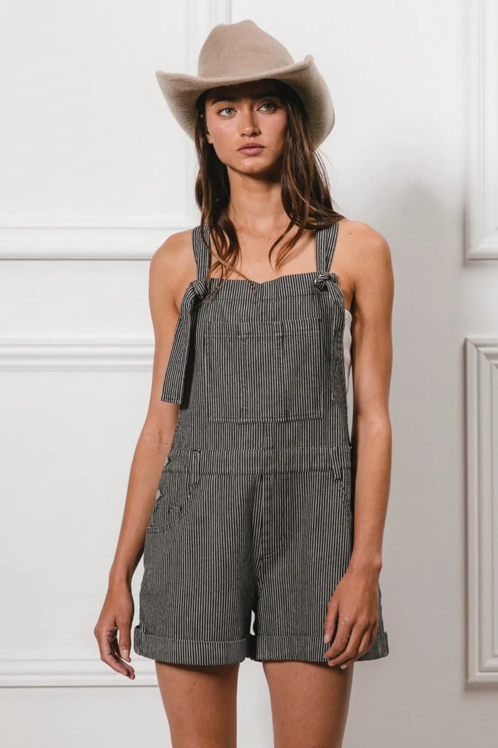 BiBi Tie Strap Washed Stripe Denim Overalls sold by Charming Charlie product image thumbnail 2