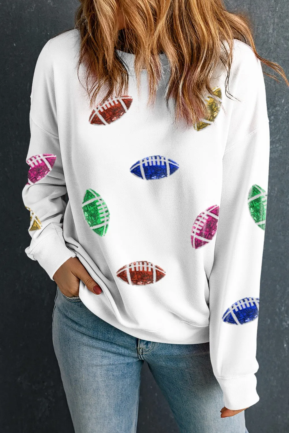 Football Round Neck Long Sleeve Sweatshirt sold by Charming Charlie