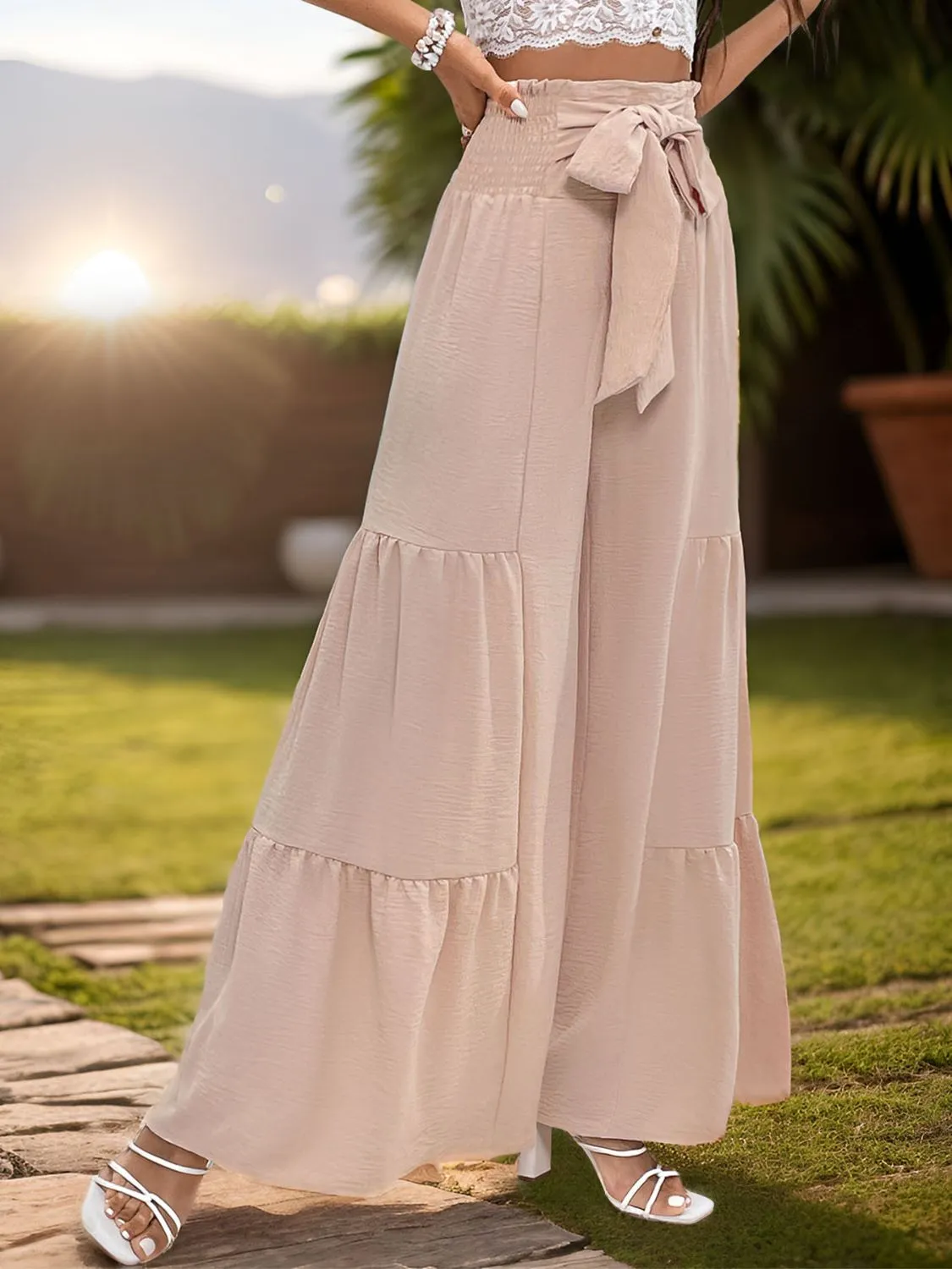 Smocked Tied High Waist Pants sold by Charming Charlie